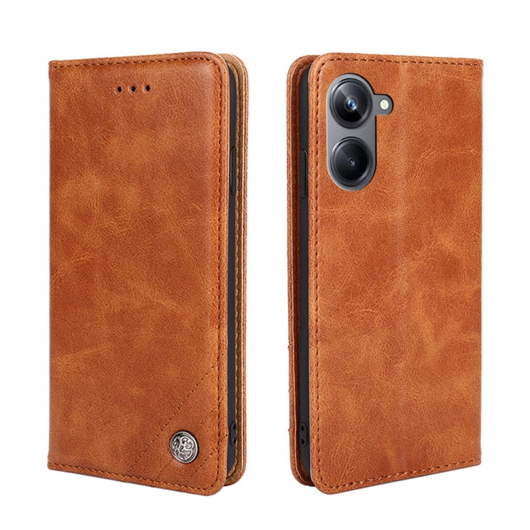 For Realme 10 Pro 5G Non-Magnetic Retro Texture Flip Leather Phone Case