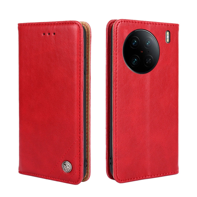 For vivo X90 Pro 5G Non-Magnetic Retro Texture Flip Leather Phone Case