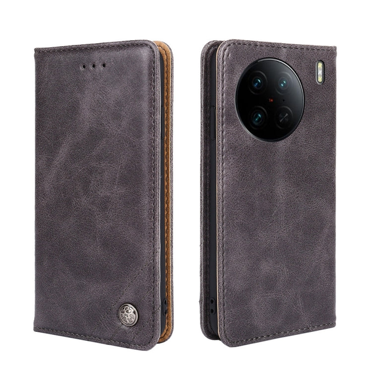 For vivo X90 Pro 5G Non-Magnetic Retro Texture Flip Leather Phone Case