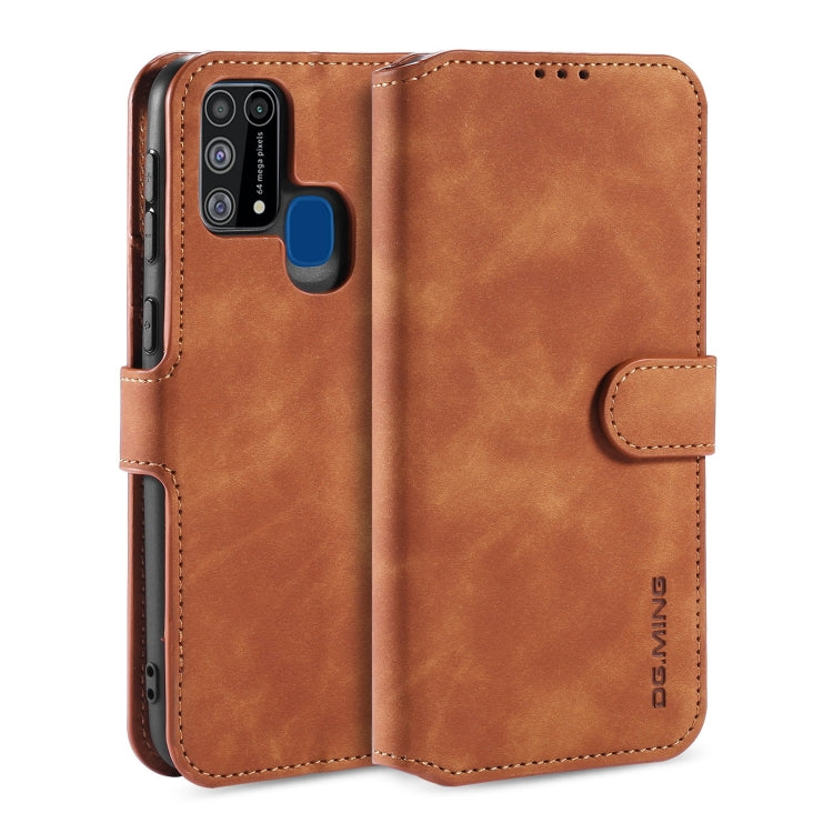 For Galaxy M31 DG.MING Retro Oil Side Horizontal Flip Case with Holder & Card Slots & Wallet