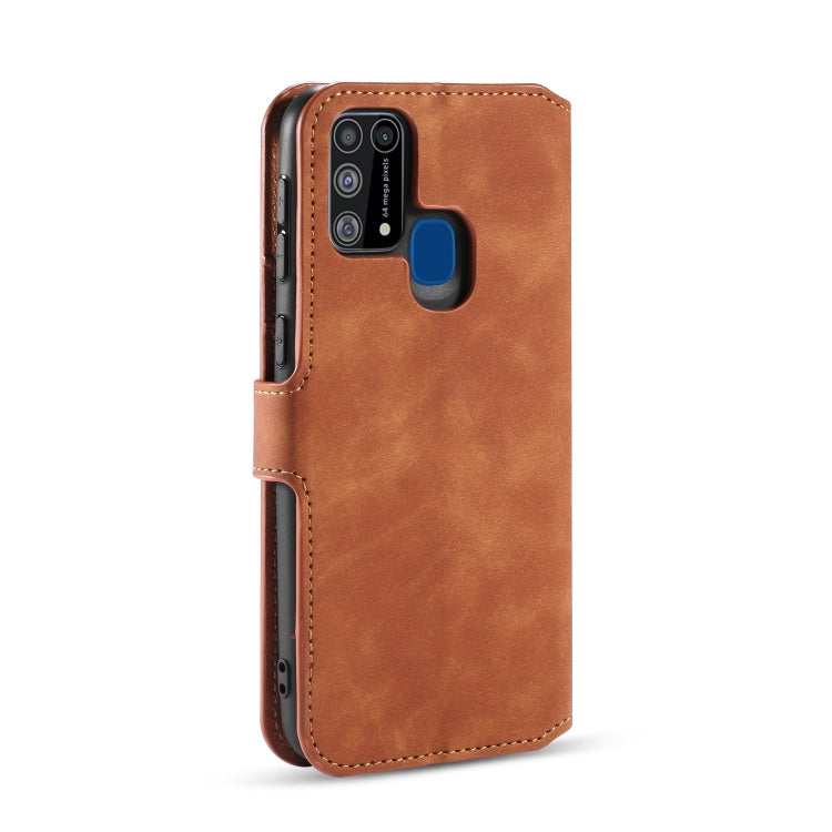 For Galaxy M31 DG.MING Retro Oil Side Horizontal Flip Case with Holder & Card Slots & Wallet