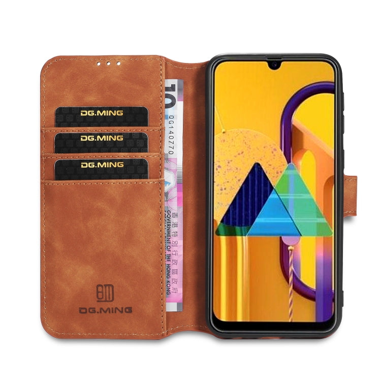 For Galaxy M31 DG.MING Retro Oil Side Horizontal Flip Case with Holder & Card Slots & Wallet