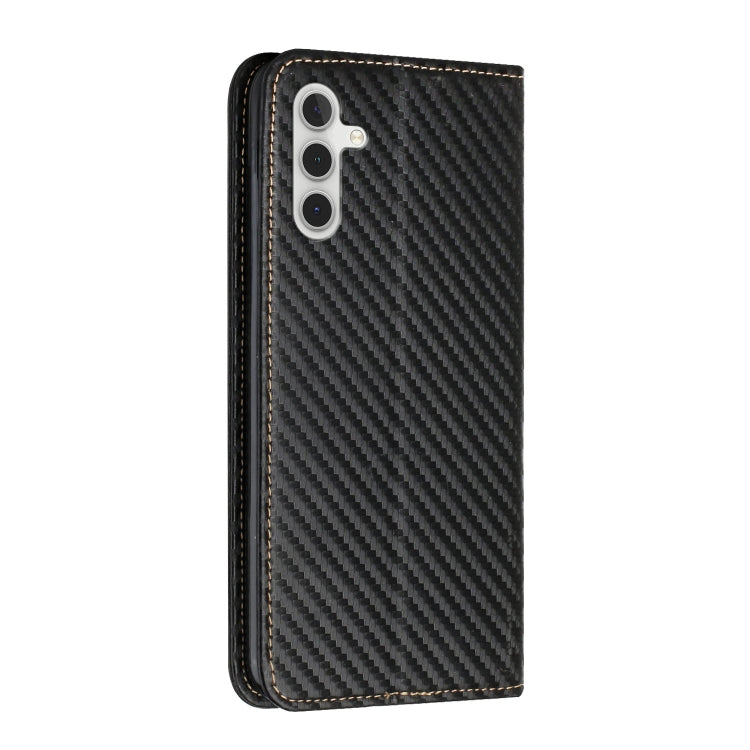 For Samsung Galaxy A54 Carbon Fiber Texture Flip Holder Leather Phone Case