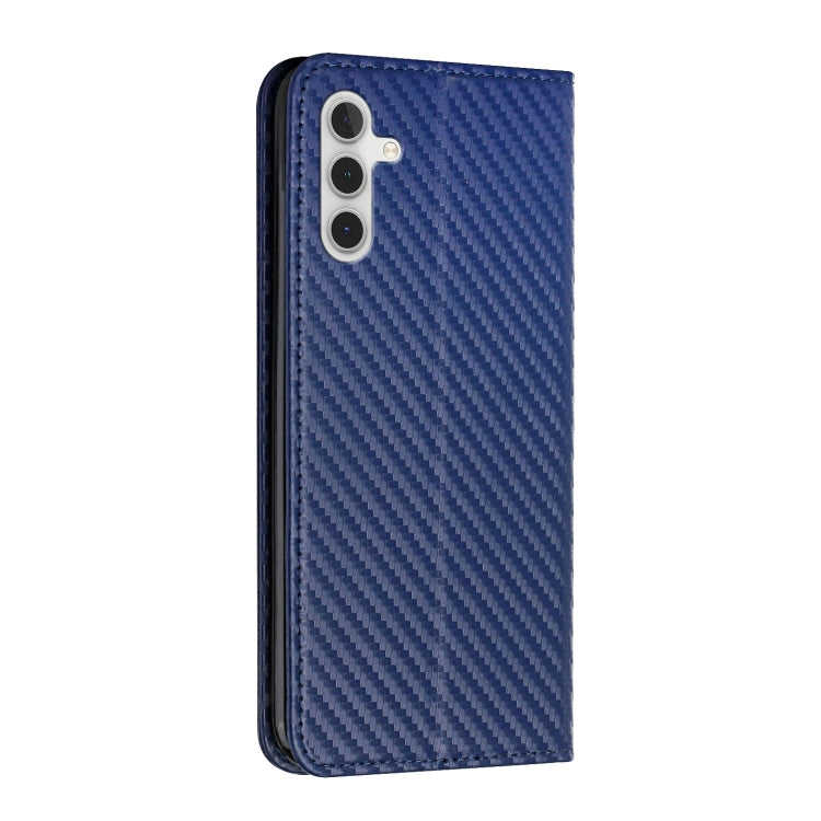 For Samsung Galaxy A54 Carbon Fiber Texture Flip Holder Leather Phone Case