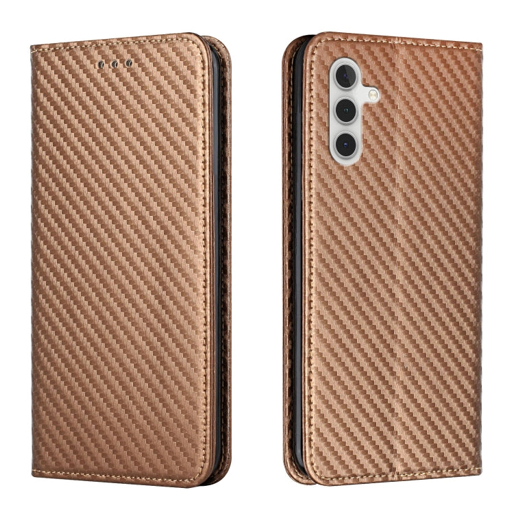 For Samsung Galaxy A54 Carbon Fiber Texture Flip Holder Leather Phone Case
