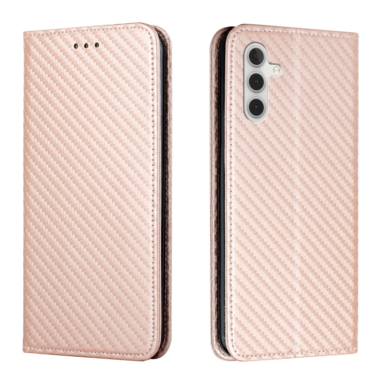 For Samsung Galaxy A54 Carbon Fiber Texture Flip Holder Leather Phone Case