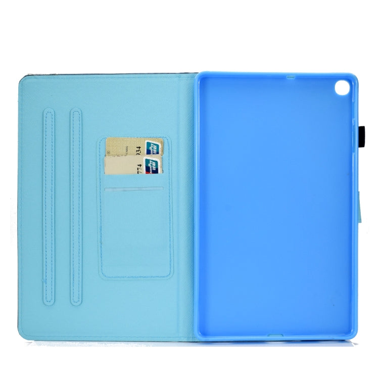 For Galaxy Tab A10.1 T510 Horizontal TPU Painted Flat Feather Case Anti-skid strip with Pen Cover & Card Slot & Holder