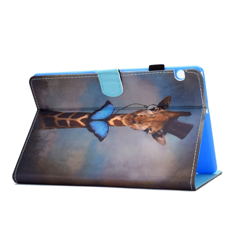 For Huawei MediaPad T5 Horizontal TPU Painted Flat Feather Case Anti-skid strip with Pen Cover & Card Slot & Holder