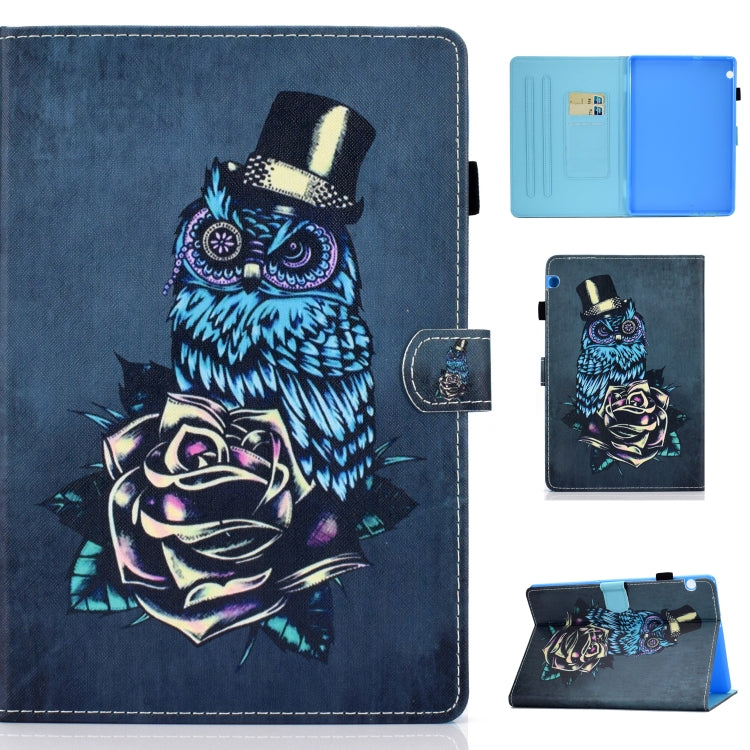 For Huawei MediaPad T5 Horizontal TPU Painted Flat Feather Case Anti-skid strip with Pen Cover & Card Slot & Holder