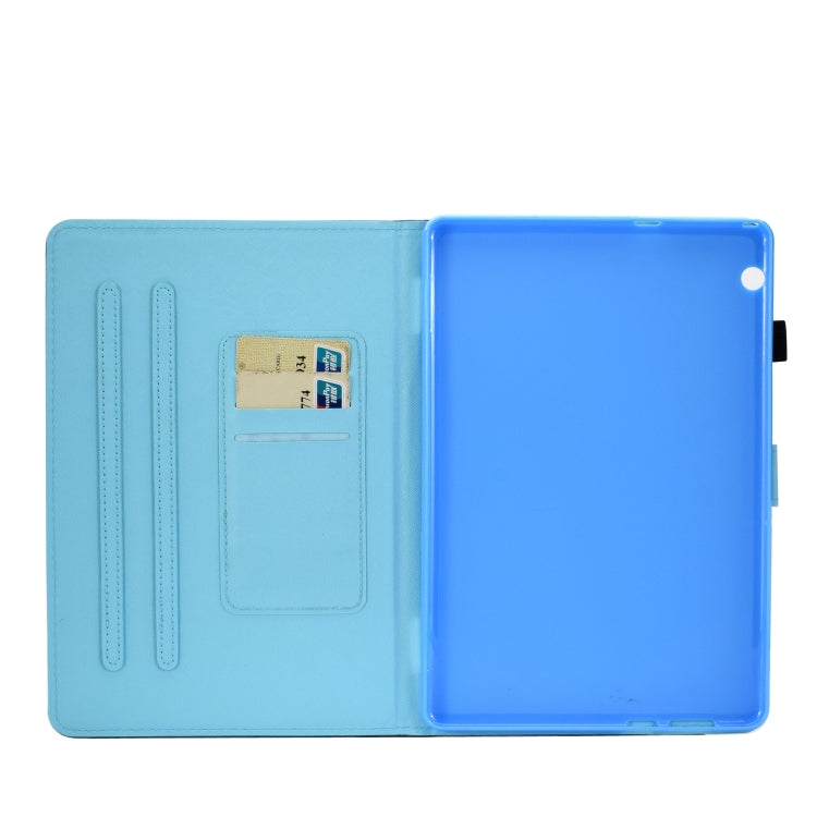 For Huawei MediaPad T5 Horizontal TPU Painted Flat Feather Case Anti-skid strip with Pen Cover & Card Slot & Holder