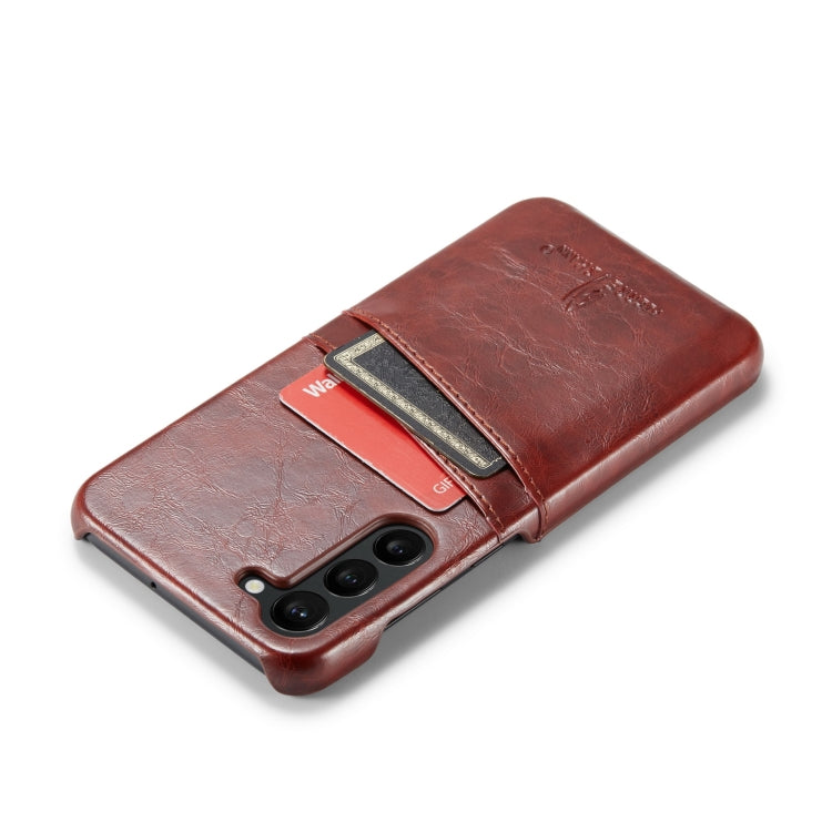 For Samsung Galaxy S23 5G Fierre Shann Oil Wax Texture Leather Phone Case with Card Slots