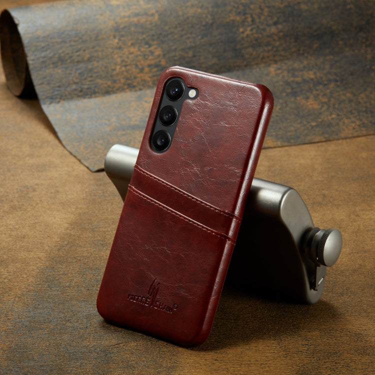 For Samsung Galaxy S23 5G Fierre Shann Oil Wax Texture Leather Phone Case with Card Slots