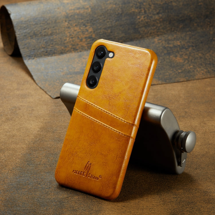 For Samsung Galaxy S23 5G Fierre Shann Oil Wax Texture Leather Phone Case with Card Slots