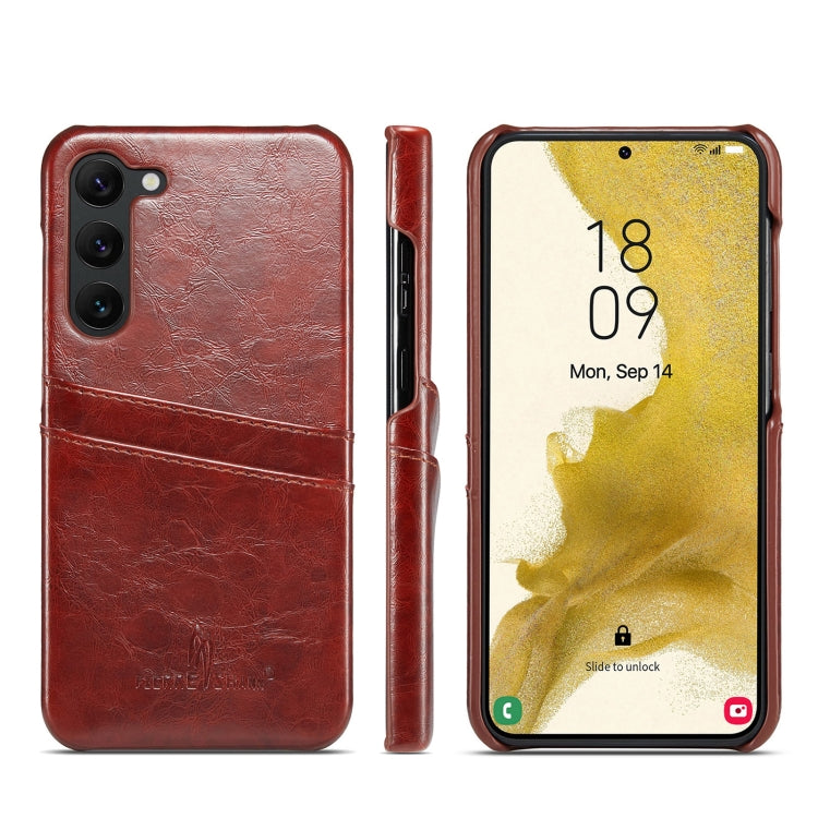 For Samsung Galaxy S23+ 5G Fierre Shann Oil Wax Texture Leather Phone Case with Card Slots