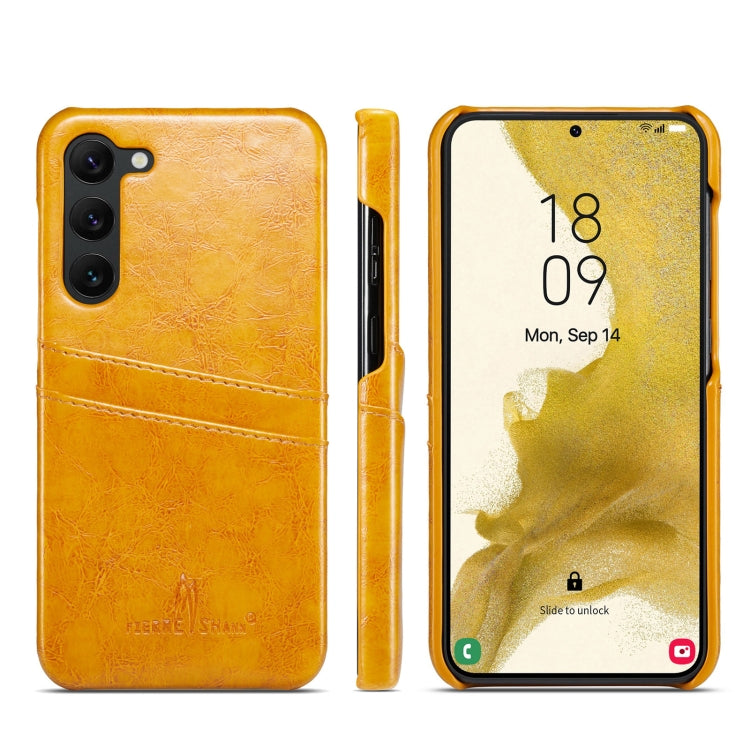 For Samsung Galaxy S23+ 5G Fierre Shann Oil Wax Texture Leather Phone Case with Card Slots