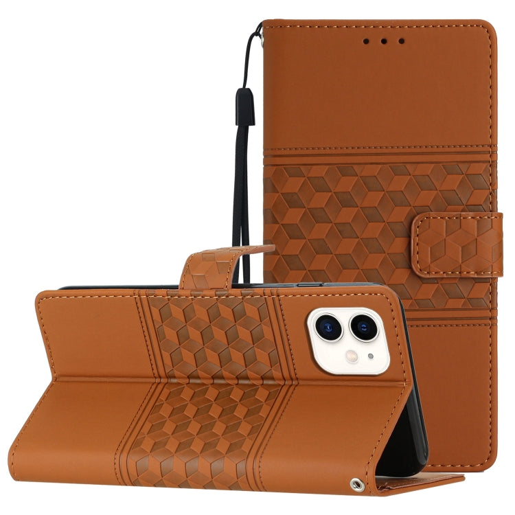 For iPhone 11 Diamond Embossed Skin Feel Leather Phone Case with Lanyard