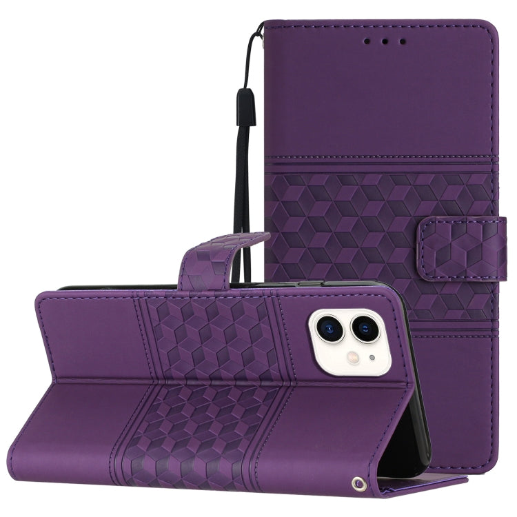 For iPhone 11 Diamond Embossed Skin Feel Leather Phone Case with Lanyard