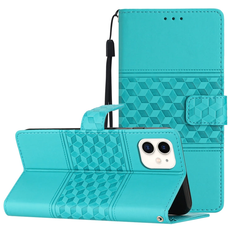 For iPhone 11 Diamond Embossed Skin Feel Leather Phone Case with Lanyard