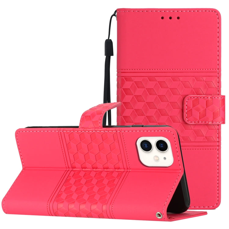 For iPhone 11 Diamond Embossed Skin Feel Leather Phone Case with Lanyard
