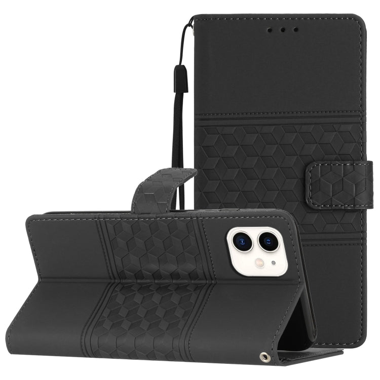 For iPhone 11 Diamond Embossed Skin Feel Leather Phone Case with Lanyard