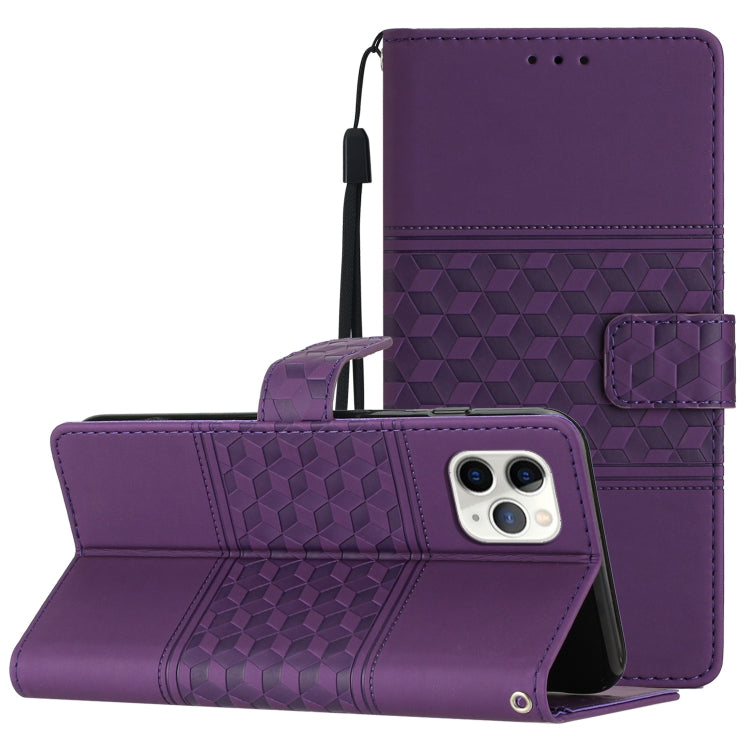 For iPhone 11 Pro Diamond Embossed Skin Feel Leather Phone Case with Lanyard