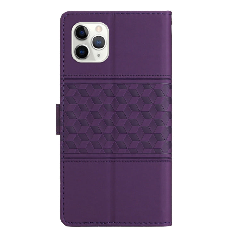 For iPhone 11 Pro Diamond Embossed Skin Feel Leather Phone Case with Lanyard
