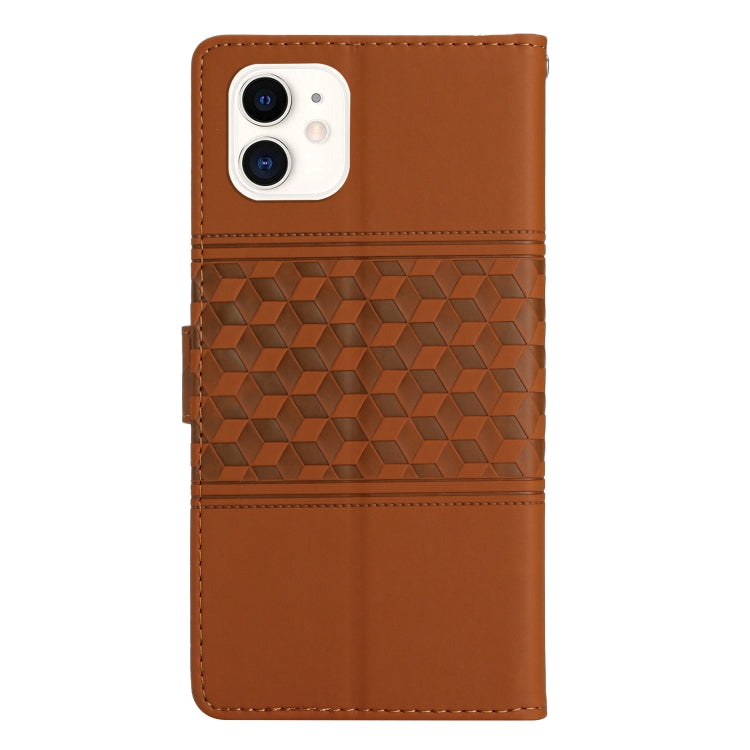 For iPhone 12 mini Diamond Embossed Skin Feel Leather Phone Case with Lanyard