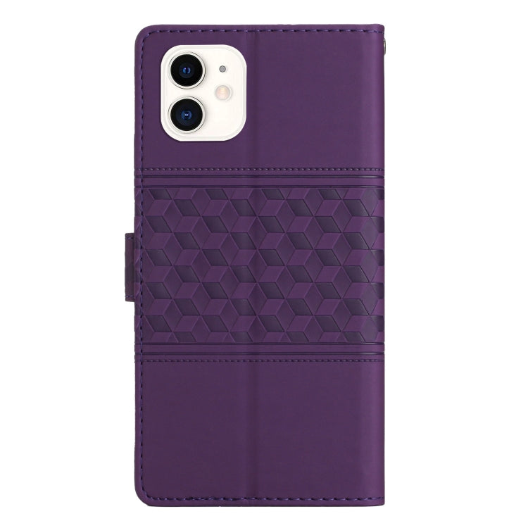 For iPhone 12 mini Diamond Embossed Skin Feel Leather Phone Case with Lanyard