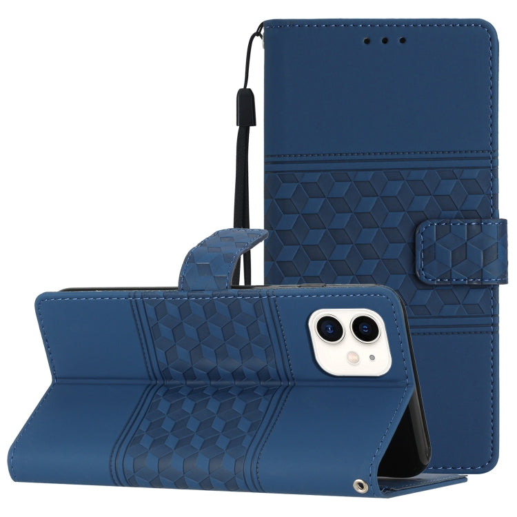 For iPhone 12 mini Diamond Embossed Skin Feel Leather Phone Case with Lanyard