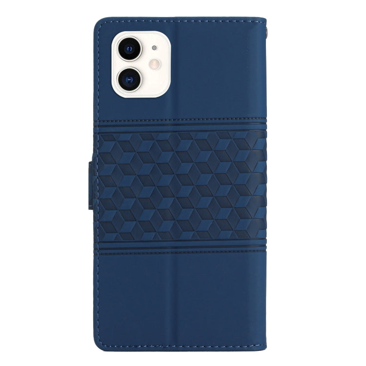 For iPhone 12 mini Diamond Embossed Skin Feel Leather Phone Case with Lanyard