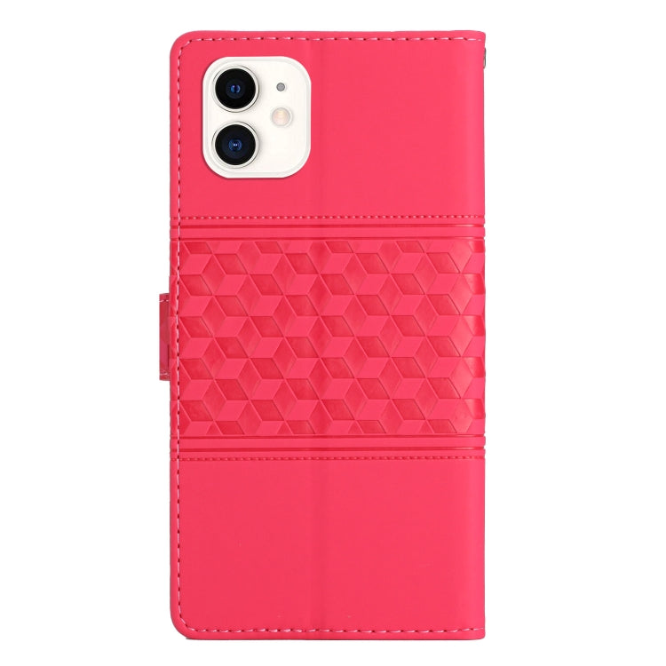 For iPhone 12 mini Diamond Embossed Skin Feel Leather Phone Case with Lanyard