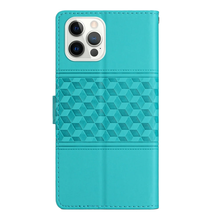 For iPhone 12 Pro Diamond Embossed Skin Feel Leather Phone Case with Lanyard