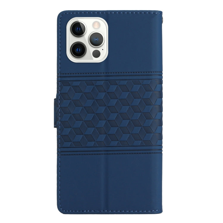 For iPhone 12 Pro Diamond Embossed Skin Feel Leather Phone Case with Lanyard