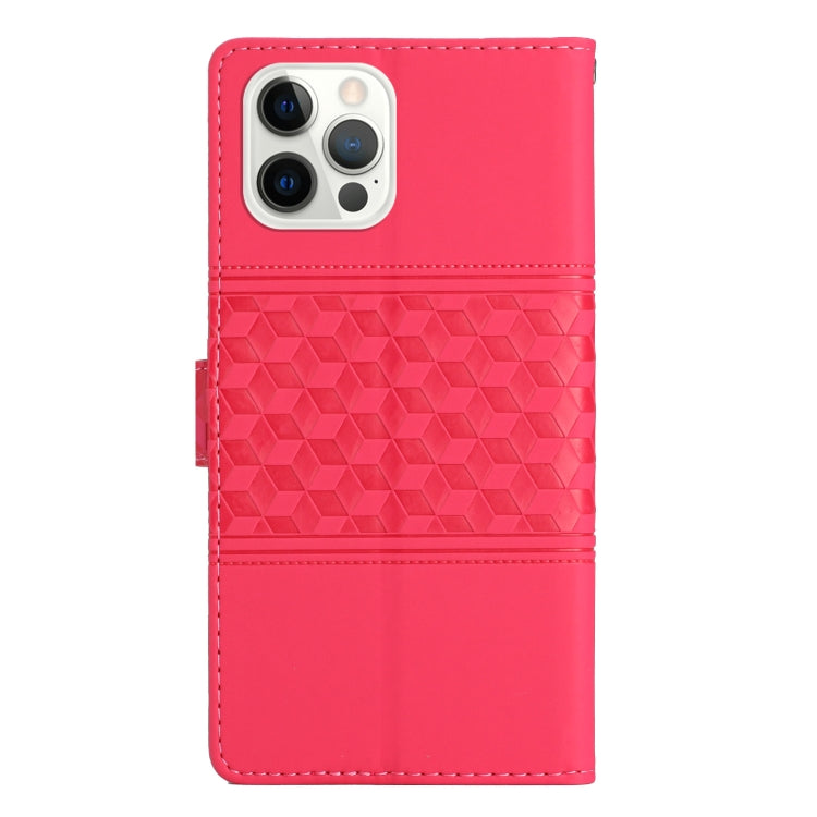For iPhone 12 Pro Diamond Embossed Skin Feel Leather Phone Case with Lanyard