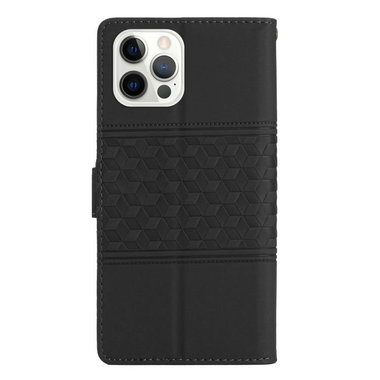 For iPhone 12 Pro Diamond Embossed Skin Feel Leather Phone Case with Lanyard