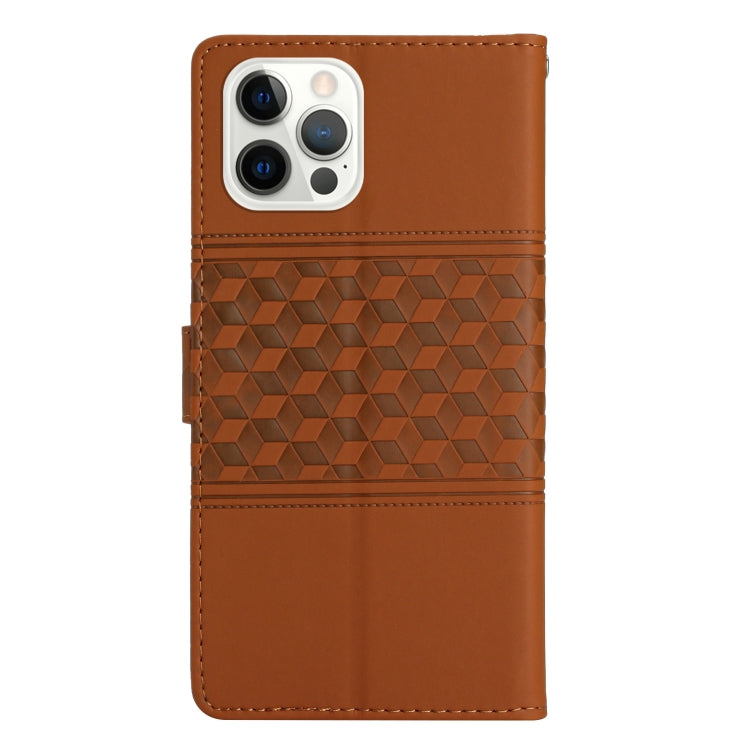 For iPhone 12 Pro Max Diamond Embossed Skin Feel Leather Phone Case with Lanyard