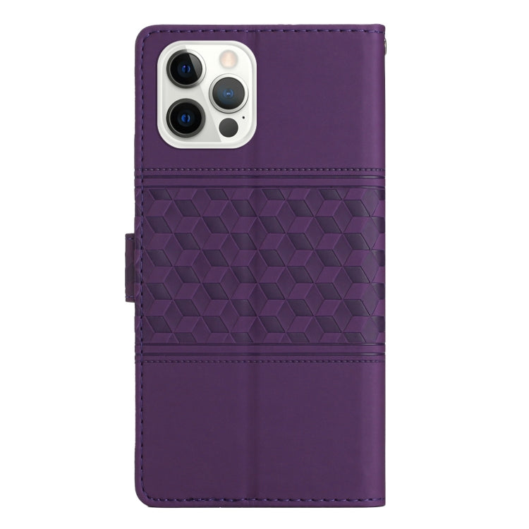 For iPhone 12 Pro Max Diamond Embossed Skin Feel Leather Phone Case with Lanyard