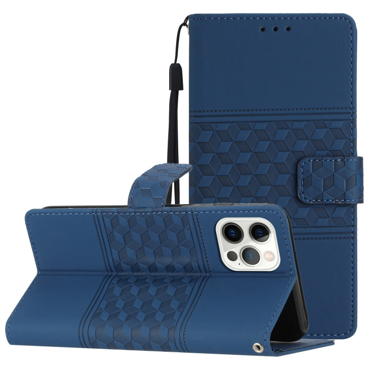 For iPhone 12 Pro Max Diamond Embossed Skin Feel Leather Phone Case with Lanyard