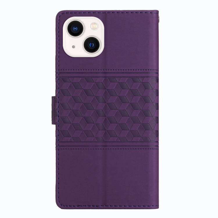 For iPhone 13 Diamond Embossed Skin Feel Leather Phone Case with Lanyard