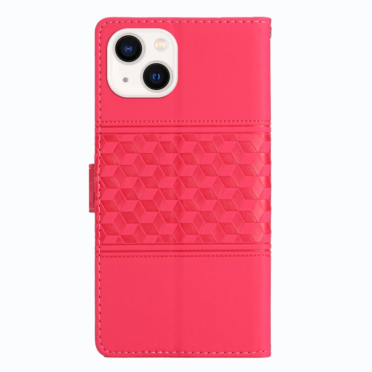 For iPhone 13 Diamond Embossed Skin Feel Leather Phone Case with Lanyard