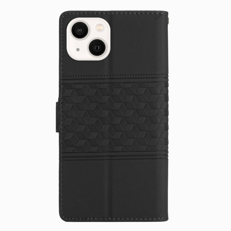 For iPhone 13 Diamond Embossed Skin Feel Leather Phone Case with Lanyard