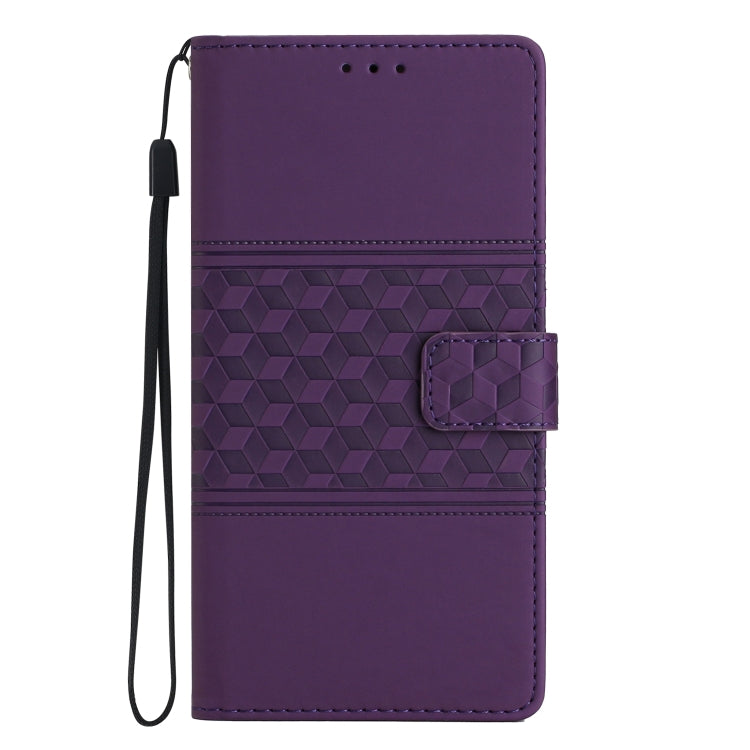 For iPhone 13 mini Diamond Embossed Skin Feel Leather Phone Case with Lanyard