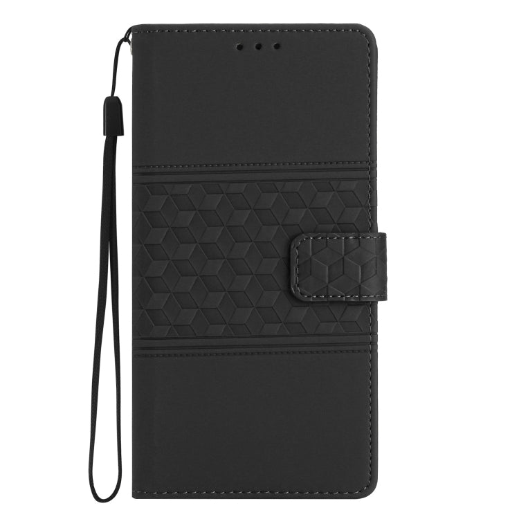 For iPhone 13 mini Diamond Embossed Skin Feel Leather Phone Case with Lanyard