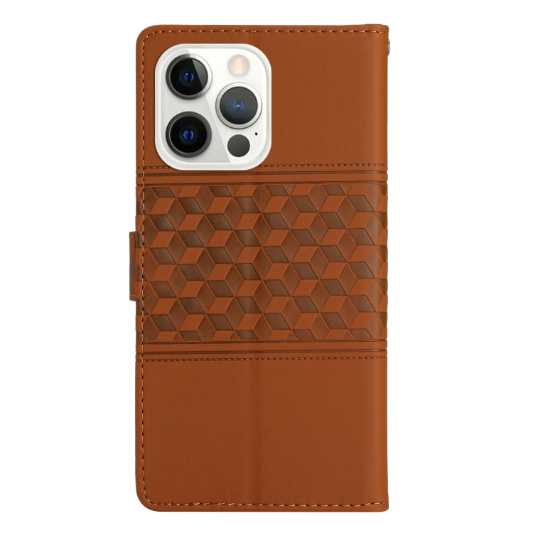 For iPhone 13 Pro Diamond Embossed Skin Feel Leather Phone Case with Lanyard