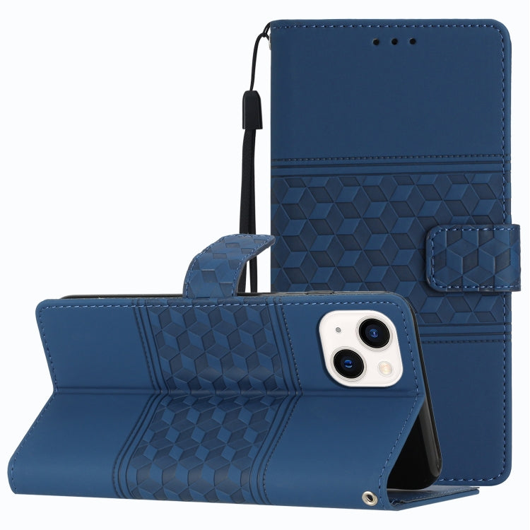 For iPhone 14 Diamond Embossed Skin Feel Leather Phone Case with Lanyard