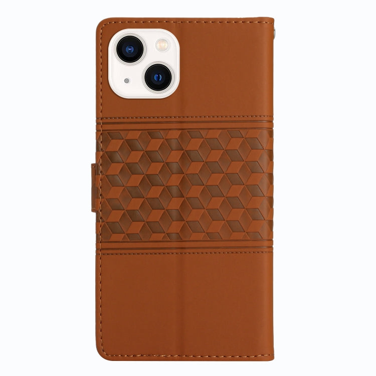 For iPhone 14 Plus Diamond Embossed Skin Feel Leather Phone Case with Lanyard