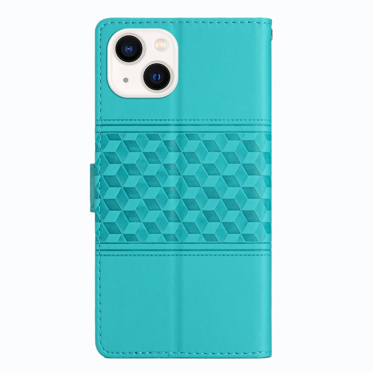 For iPhone 14 Plus Diamond Embossed Skin Feel Leather Phone Case with Lanyard