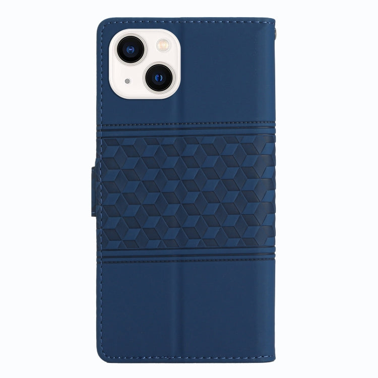 For iPhone 14 Plus Diamond Embossed Skin Feel Leather Phone Case with Lanyard