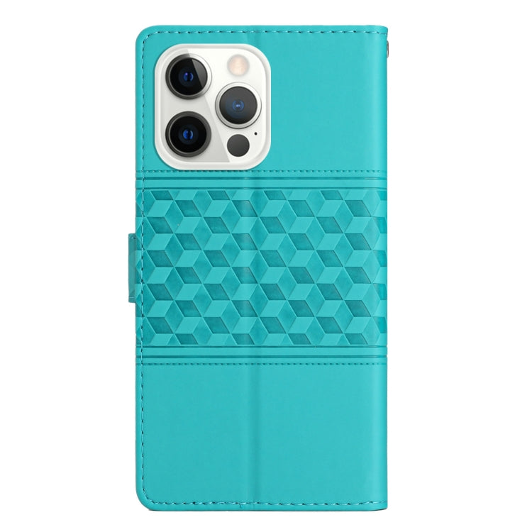 For iPhone 14 Pro Diamond Embossed Skin Feel Leather Phone Case with Lanyard