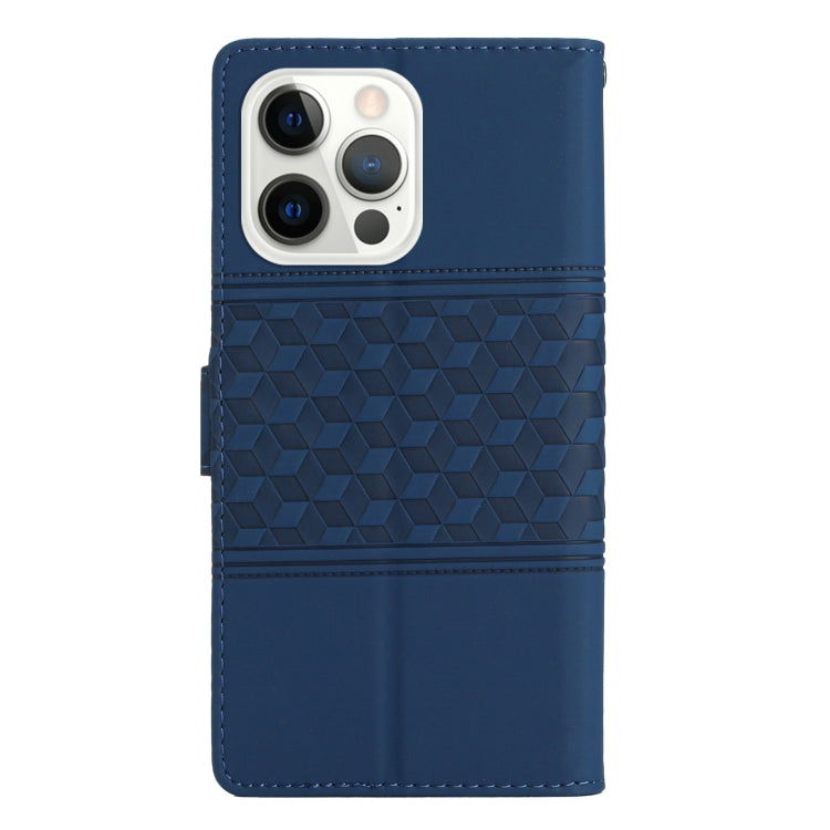 For iPhone 14 Pro Max Diamond Embossed Skin Feel Leather Phone Case with Lanyard